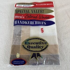Vintage 1960s Deadstock NOS Golden Weve Men's Colored Woven Handkerchiefs 5 Pack